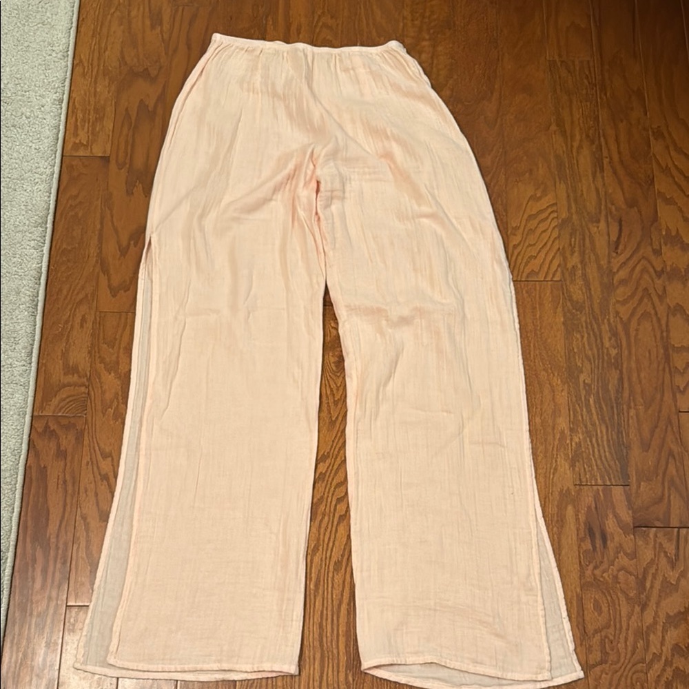 Stark X Peach Gauze Wide-Leg Pants S Side Split Legs